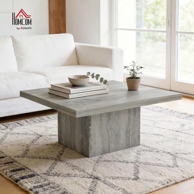 Alt view image 2 of 7 - Square Coffee Table 1.6" Thick Tabletop 31.5"x31.5" Gray Wood Grain | Center Table, for Living Room, Easy Assembly