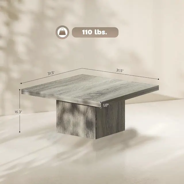 Alt view image 3 of 7 - Square Coffee Table 1.6" Thick Tabletop 31.5"x31.5" Gray Wood Grain | Center Table, for Living Room, Easy Assembly