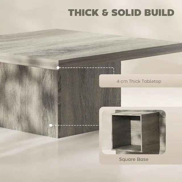 Alt view image 5 of 7 - Square Coffee Table 1.6" Thick Tabletop 31.5"x31.5" Gray Wood Grain | Center Table, for Living Room, Easy Assembly
