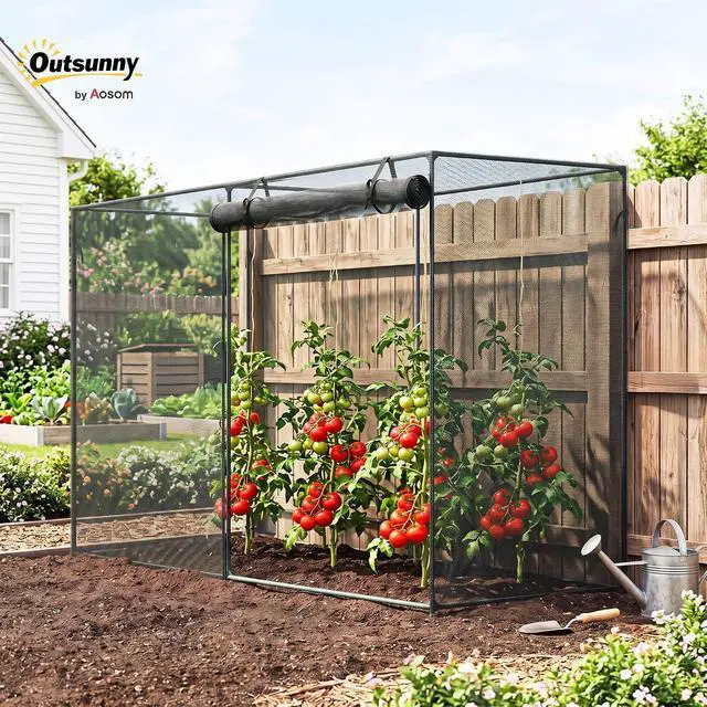 Alt view image 2 of 7 - 6' x 3' x 5' Crop Cage, Plant Protection Tent, Black | Zippered Doors, for Vegetable Garden Backyard Outdoor Use