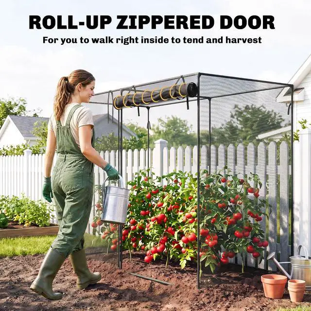 Alt view image 5 of 7 - 6' x 3' x 5' Crop Cage, Plant Protection Tent, Black | Zippered Doors, for Vegetable Garden Backyard Outdoor Use