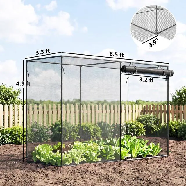 Alt view image 7 of 7 - 6' x 3' x 5' Crop Cage, Plant Protection Tent, Black | Zippered Doors, for Vegetable Garden Backyard Outdoor Use