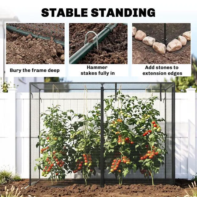 Alt view image 6 of 7 - 6' x 3' x 5' Crop Cage, Plant Protection Tent, Black | Zippered Doors, for Vegetable Garden Backyard Outdoor Use