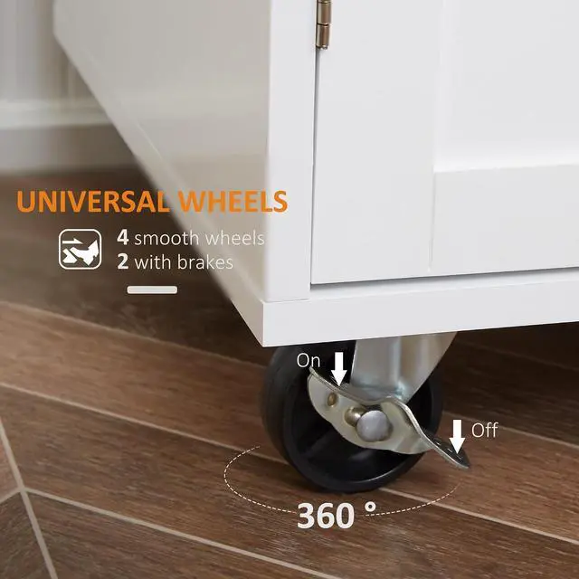 Alt view image 4 of 7 - Kitchen Island Cart with Solid Wood Top, Storage Cabinet, White | Rolling Island Table, Trolley Cart, Drawer, Towel Rack