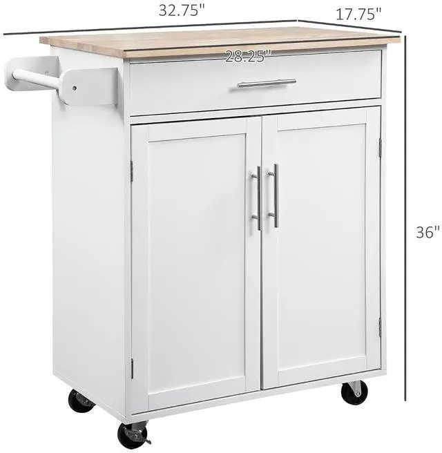 Alt view image 7 of 7 - Kitchen Island Cart with Solid Wood Top, Storage Cabinet, White | Rolling Island Table, Trolley Cart, Drawer, Towel Rack