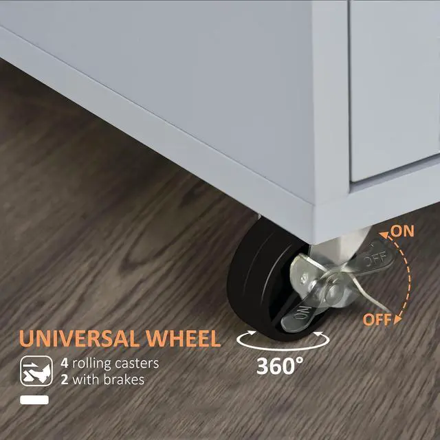 Alt view image 4 of 7 - Kitchen Island Cart Rolling Island Table Solid Wood Top Drawer Gray | Trolley Cart, Storage Cabinet, Towel Rack