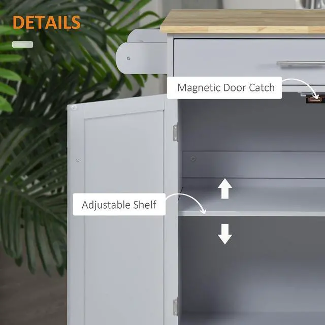Alt view image 6 of 7 - Kitchen Island Cart Rolling Island Table Solid Wood Top Drawer Gray | Trolley Cart, Storage Cabinet, Towel Rack