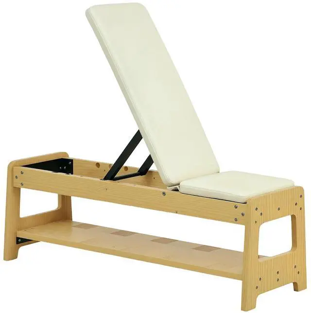 Main image of Adjustable Weight Bench with Dumbbell Rack Wooden Gym | Flat or Incline Design, Home Gym Weight Lifting Training