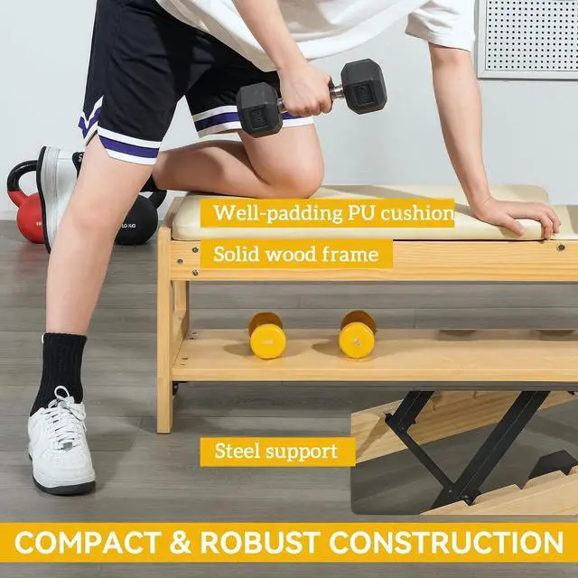 Alt view image 4 of 7 - Adjustable Weight Bench with Dumbbell Rack Wooden Gym | Flat or Incline Design, Home Gym Weight Lifting Training
