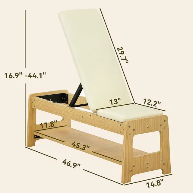 Alt view image 6 of 7 - Adjustable Weight Bench with Dumbbell Rack Wooden Gym | Flat or Incline Design, Home Gym Weight Lifting Training
