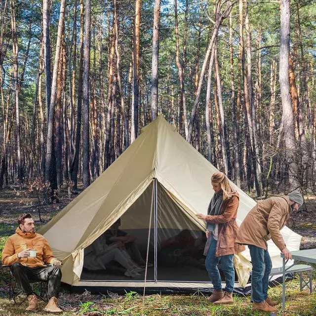 Alt view image 2 of 7 - 10-Person Yurt Tent with Spacious Interior 16' x 16' x 10' | Glamping Bell Tent, Breathable Waterproof Design, for Family Outdoor Camping