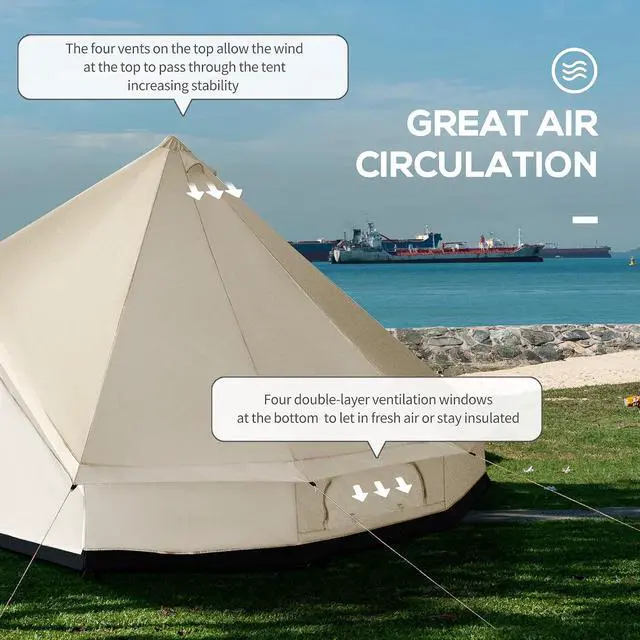 Alt view image 4 of 7 - 10-Person Yurt Tent with Spacious Interior 16' x 16' x 10' | Glamping Bell Tent, Breathable Waterproof Design, for Family Outdoor Camping