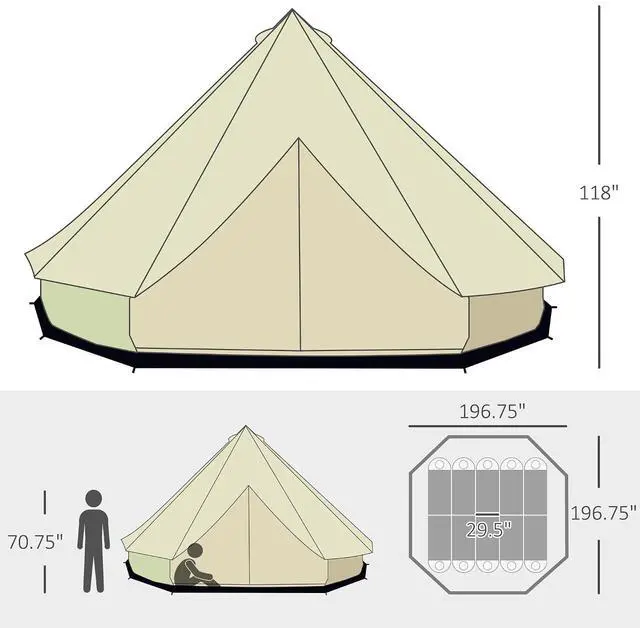 Alt view image 7 of 7 - 10-Person Yurt Tent with Spacious Interior 16' x 16' x 10' | Glamping Bell Tent, Breathable Waterproof Design, for Family Outdoor Camping