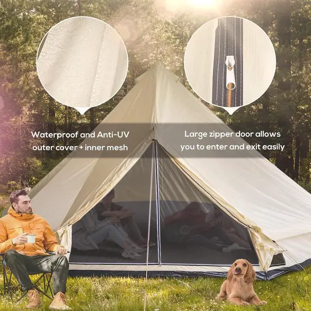 Alt view image 5 of 7 - 10-Person Yurt Tent with Spacious Interior 16' x 16' x 10' | Glamping Bell Tent, Breathable Waterproof Design, for Family Outdoor Camping