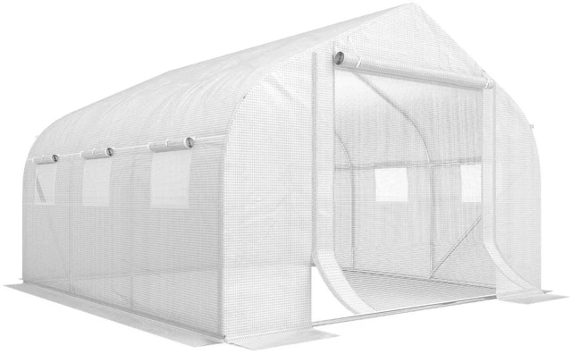 Main image of 11.5' x 10' x 6.5' Walk-in Greenhouse with Zippered Door White | Tunnel Green House, 6 Mesh Windows, Gardening Plant Hot House, Galvanized Steel Frame