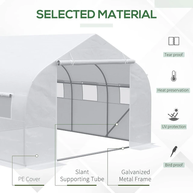 Alt view image 3 of 7 - 11.5' x 10' x 6.5' Walk-in Greenhouse with Zippered Door White | Tunnel Green House, 6 Mesh Windows, Gardening Plant Hot House, Galvanized Steel Frame