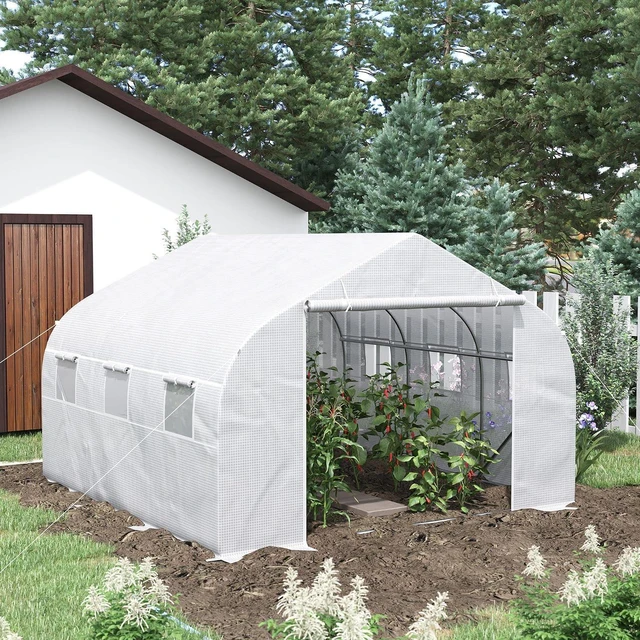 Alt view image 2 of 7 - 11.5' x 10' x 6.5' Walk-in Greenhouse with Zippered Door White | Tunnel Green House, 6 Mesh Windows, Gardening Plant Hot House, Galvanized Steel Frame