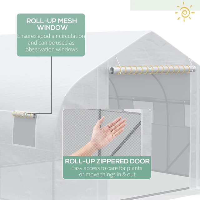 Alt view image 5 of 7 - 11.5' x 10' x 6.5' Walk-in Greenhouse with Zippered Door White | Tunnel Green House, 6 Mesh Windows, Gardening Plant Hot House, Galvanized Steel Frame