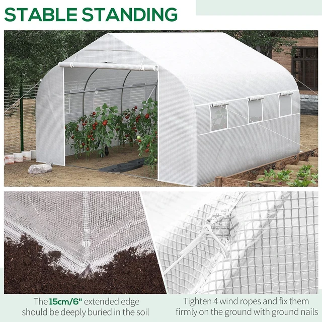 Alt view image 4 of 7 - 11.5' x 10' x 6.5' Walk-in Greenhouse with Zippered Door White | Tunnel Green House, 6 Mesh Windows, Gardening Plant Hot House, Galvanized Steel Frame