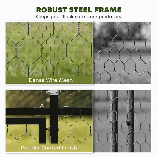 Alt view image 5 of 7 - PawHut Large Metal Chicken Coop Chicken Run, Cover 3-5 Poultry 118"x39"x39" | Waterproof, Anti-UV, Outdoor Poultry Cage Rabbit Hutch, Backyard Farm, for Duck, Cat
