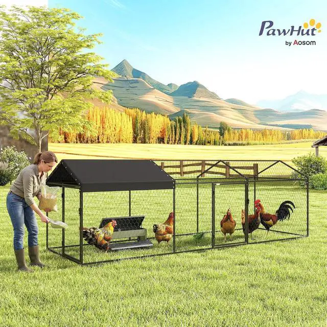 Alt view image 2 of 7 - PawHut Large Metal Chicken Coop Chicken Run, Cover 3-5 Poultry 118"x39"x39" | Waterproof, Anti-UV, Outdoor Poultry Cage Rabbit Hutch, Backyard Farm, for Duck, Cat