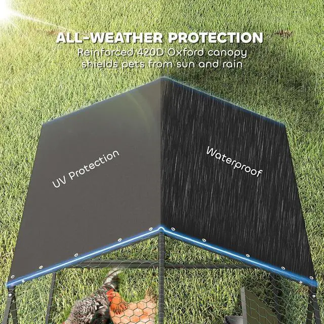 Alt view image 4 of 7 - PawHut Large Metal Chicken Coop Chicken Run, Cover 3-5 Poultry 118"x39"x39" | Waterproof, Anti-UV, Outdoor Poultry Cage Rabbit Hutch, Backyard Farm, for Duck, Cat