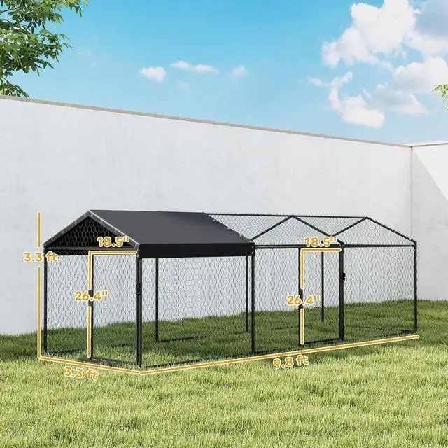 Alt view image 7 of 7 - PawHut Large Metal Chicken Coop Chicken Run, Cover 3-5 Poultry 118"x39"x39" | Waterproof, Anti-UV, Outdoor Poultry Cage Rabbit Hutch, Backyard Farm, for Duck, Cat