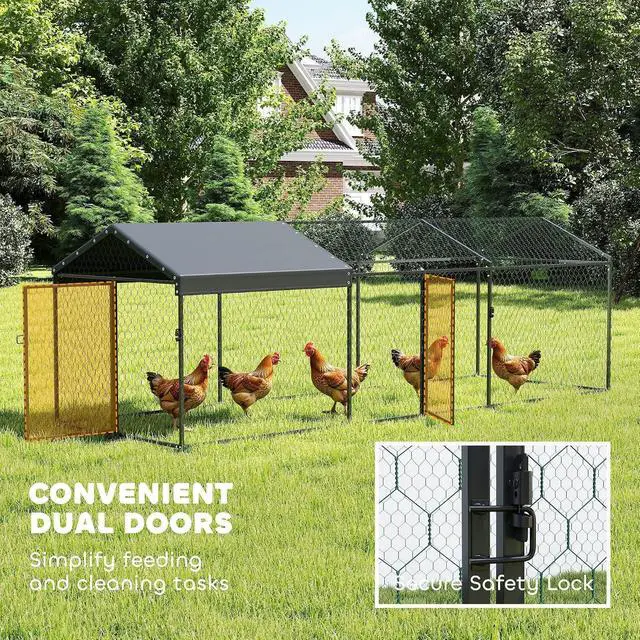 Alt view image 6 of 7 - PawHut Large Metal Chicken Coop Chicken Run, Cover 3-5 Poultry 118"x39"x39" | Waterproof, Anti-UV, Outdoor Poultry Cage Rabbit Hutch, Backyard Farm, for Duck, Cat