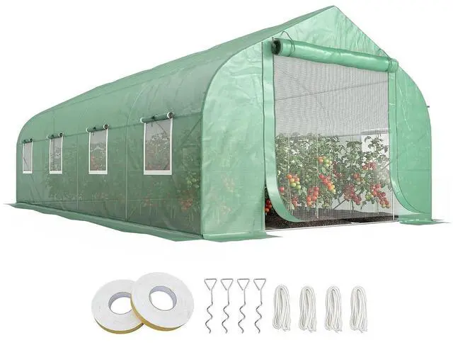Main image of 20 x 10 x 7 ft Walk-in Greenhouse with Roll-up Zipper Door Green | Tunnel Green House, 8 Mesh Windows, Gardening Plant Hot House, Galvanized Steel Frame