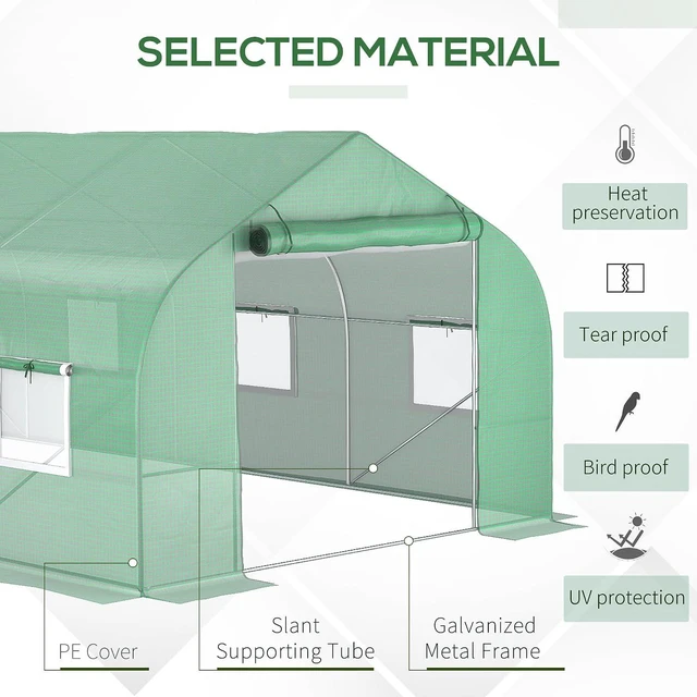 Alt view image 3 of 7 - 20 x 10 x 7 ft Walk-in Greenhouse with Roll-up Zipper Door Green | Tunnel Green House, 8 Mesh Windows, Gardening Plant Hot House, Galvanized Steel Frame