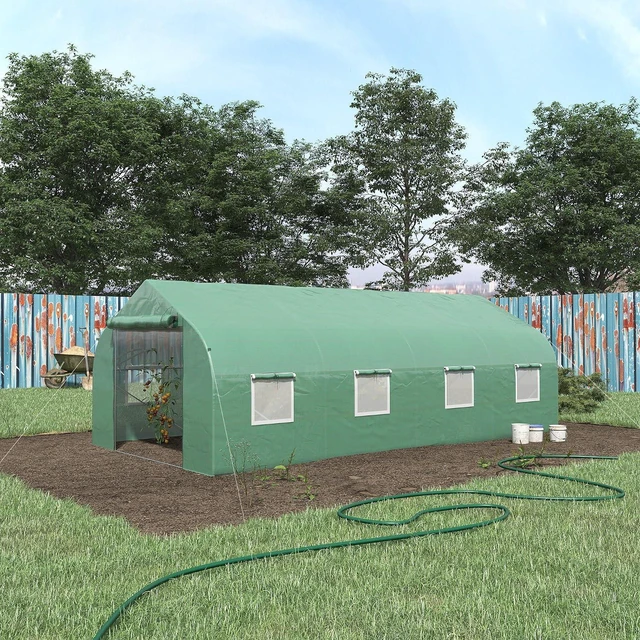 Alt view image 2 of 7 - 20 x 10 x 7 ft Walk-in Greenhouse with Roll-up Zipper Door Green | Tunnel Green House, 8 Mesh Windows, Gardening Plant Hot House, Galvanized Steel Frame