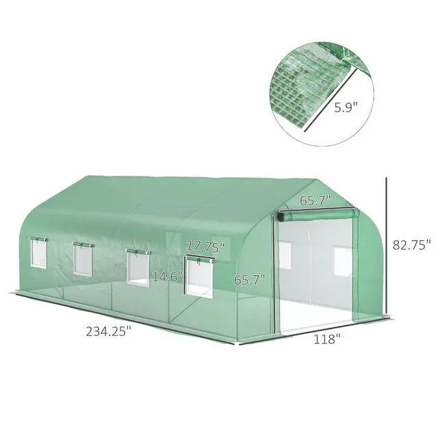 Alt view image 7 of 7 - 20 x 10 x 7 ft Walk-in Greenhouse with Roll-up Zipper Door Green | Tunnel Green House, 8 Mesh Windows, Gardening Plant Hot House, Galvanized Steel Frame