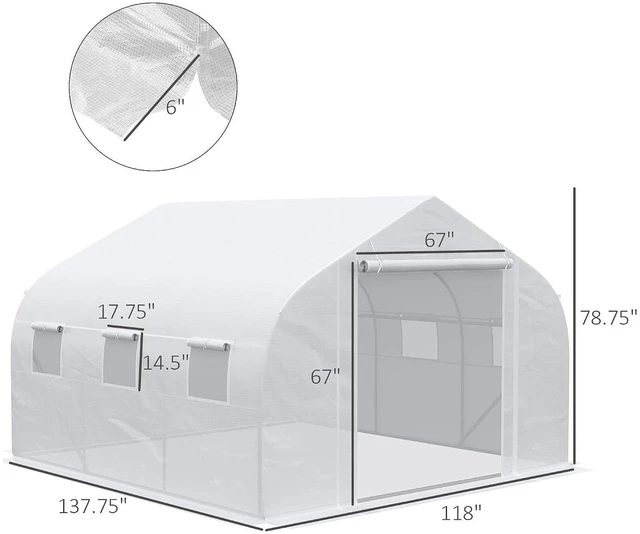 Alt view image 7 of 7 - 11.5' x 10' x 6.5' Walk-in Greenhouse with Zippered Door White | Tunnel Green House, 6 Mesh Windows, Gardening Plant Hot House, Galvanized Steel Frame