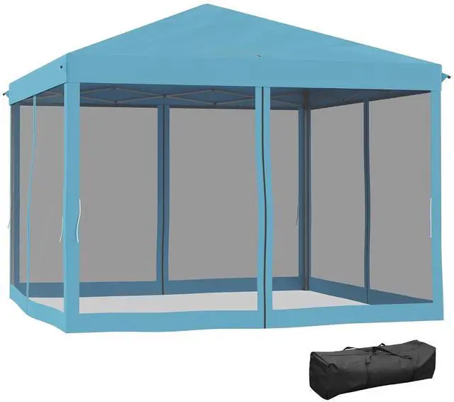 Main image of 10' x 10' Pop Up Canopy Tent with Netting Carry Bag Light Blue | Instant Gazebo, Screen House Room, Height Adjustable, Outdoor, Garden, Patio, Camping