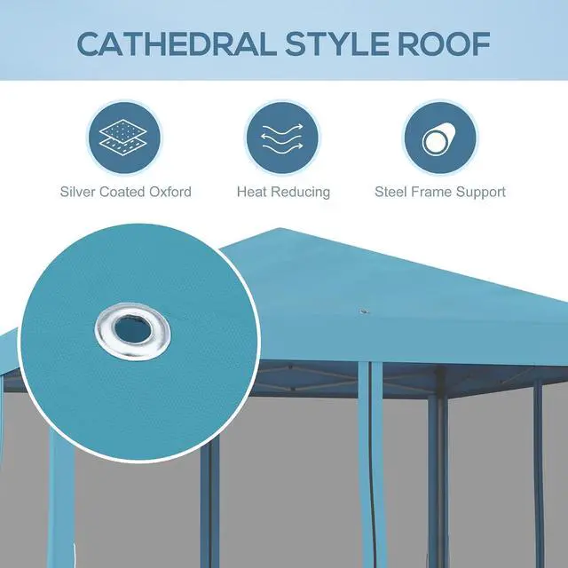 Alt view image 6 of 7 - 10' x 10' Pop Up Canopy Tent with Netting Carry Bag Light Blue | Instant Gazebo, Screen House Room, Height Adjustable, Outdoor, Garden, Patio, Camping