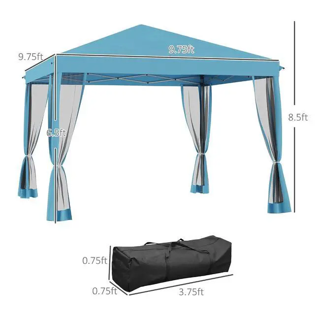 Alt view image 7 of 7 - 10' x 10' Pop Up Canopy Tent with Netting Carry Bag Light Blue | Instant Gazebo, Screen House Room, Height Adjustable, Outdoor, Garden, Patio, Camping