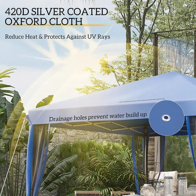 Alt view image 4 of 7 - 10' x 10' Pop Up Canopy Tent with Netting Carry Bag Blue | Instant Gazebo, Screen House Room, Height Adjustable, Outdoor, Garden, Patio, Camping