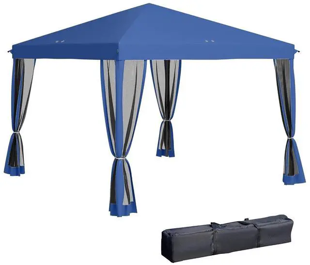 Main image of 10' x 10' Pop Up Canopy Tent with Netting Carry Bag Blue | Instant Gazebo, Screen House Room, Height Adjustable, Outdoor, Garden, Patio, Camping