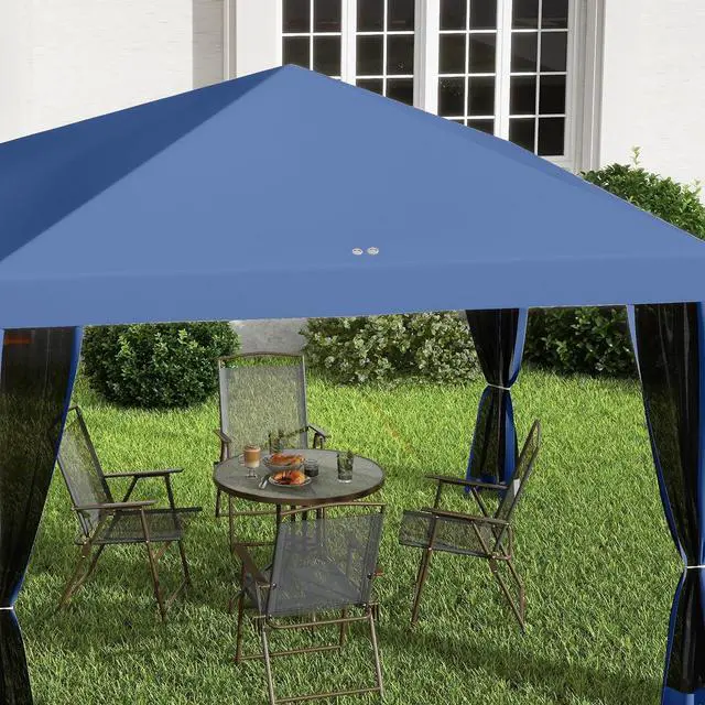 Alt view image 6 of 7 - 10' x 10' Pop Up Canopy Tent with Netting Carry Bag Blue | Instant Gazebo, Screen House Room, Height Adjustable, Outdoor, Garden, Patio, Camping