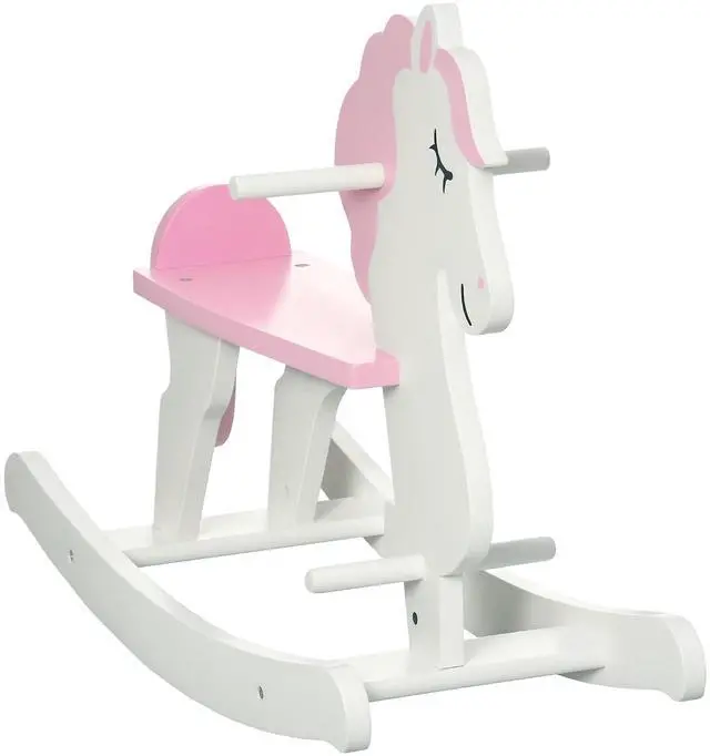 Main image of Qaba Wooden Rocking Horse for Toddlers 1-3 Kids Ride on Horse Pink & White | Baby Rocking Chair, for Boys and Girls