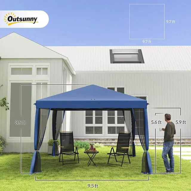 Alt view image 7 of 7 - 10' x 10' Pop Up Canopy Tent with Netting Carry Bag Blue | Instant Gazebo, Screen House Room, Height Adjustable, Outdoor, Garden, Patio, Camping