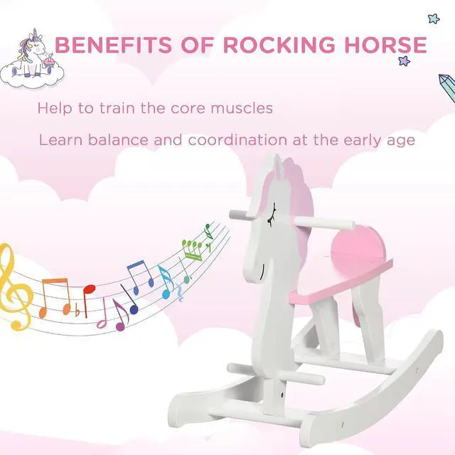 Alt view image 4 of 7 - Qaba Wooden Rocking Horse for Toddlers 1-3 Kids Ride on Horse Pink & White | Baby Rocking Chair, for Boys and Girls