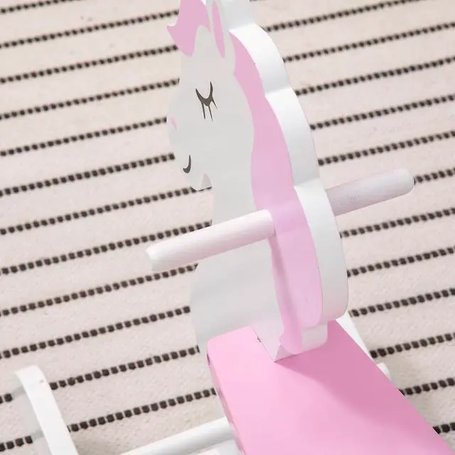 Alt view image 6 of 7 - Qaba Wooden Rocking Horse for Toddlers 1-3 Kids Ride on Horse Pink & White | Baby Rocking Chair, for Boys and Girls
