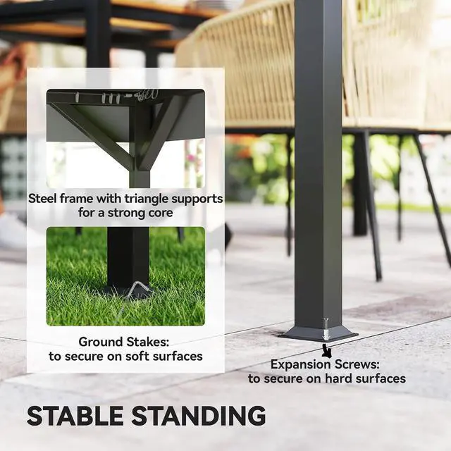 Alt view image 6 of 7 - 10' x 12' Outdoor Patio Gazebo with Double Roof, Dark Gray | Heavy Duty Gazebo Canopy Shelter, Curtains, Netting, Steel Frame, UPF30+ Protection, Ceiling Hooks, Lawn Backyard Deck