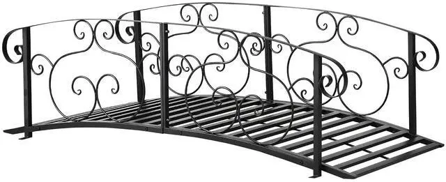 Main image of 6' Metal Arch Backyard Garden Bridge, Safety Siderails, Black | Arc Footbridge, for Backyard Creek, Stream, Pond