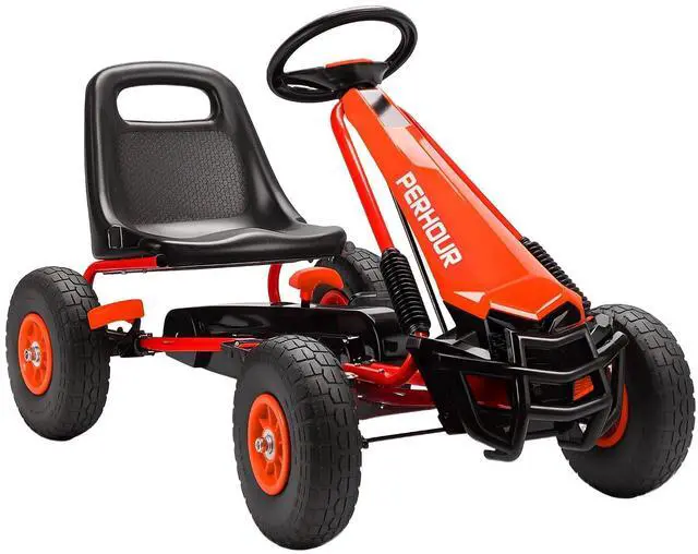 Main image of Qaba Go Kart for Kids, 4 Wheel Pedal Go Cart with Adjustable Seat, Steering Wheel, EVA Wheels, Brake, Outdoor Racer Ride On Pedal Car for Boys & Girls Aged 3-8 Years Old, Red