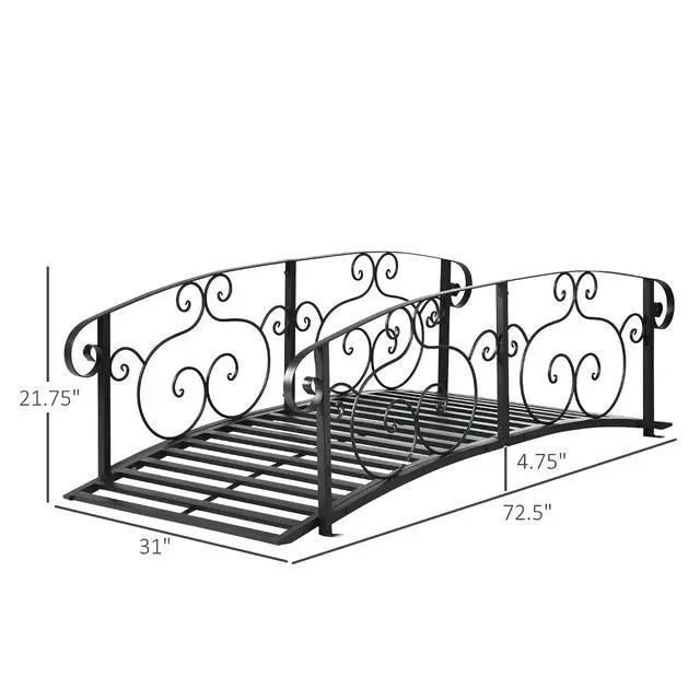 Alt view image 7 of 7 - 6' Metal Arch Backyard Garden Bridge, Safety Siderails, Black | Arc Footbridge, for Backyard Creek, Stream, Pond