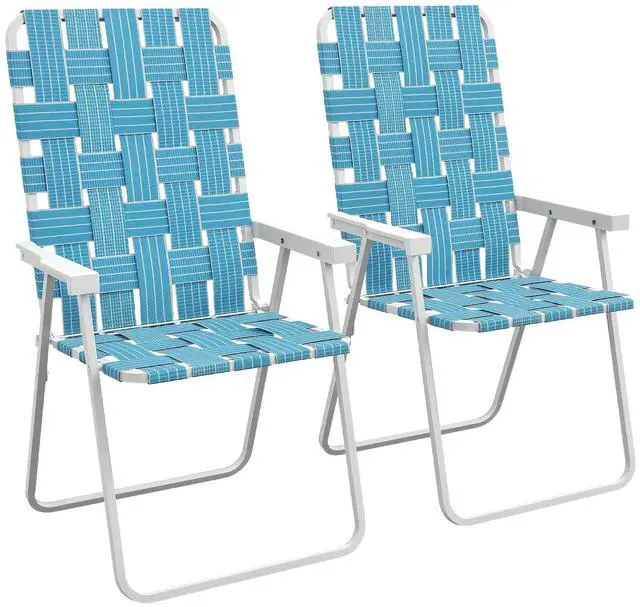 Main image of Set of 2 Patio Folding Chairs Classic Outdoor Camping Chairs Blue | Portable, for Lawn, Garden, Pool, Beach, Backyard