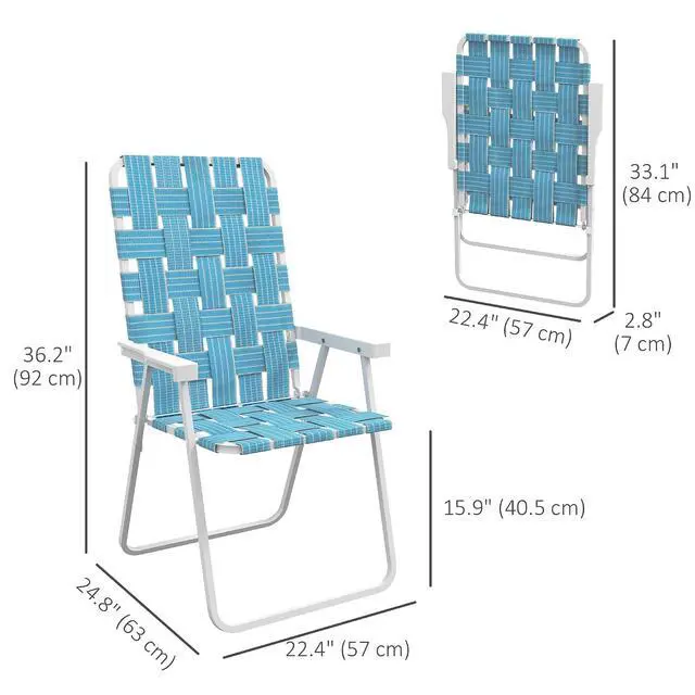 Alt view image 3 of 7 - Set of 2 Patio Folding Chairs Classic Outdoor Camping Chairs Blue | Portable, for Lawn, Garden, Pool, Beach, Backyard