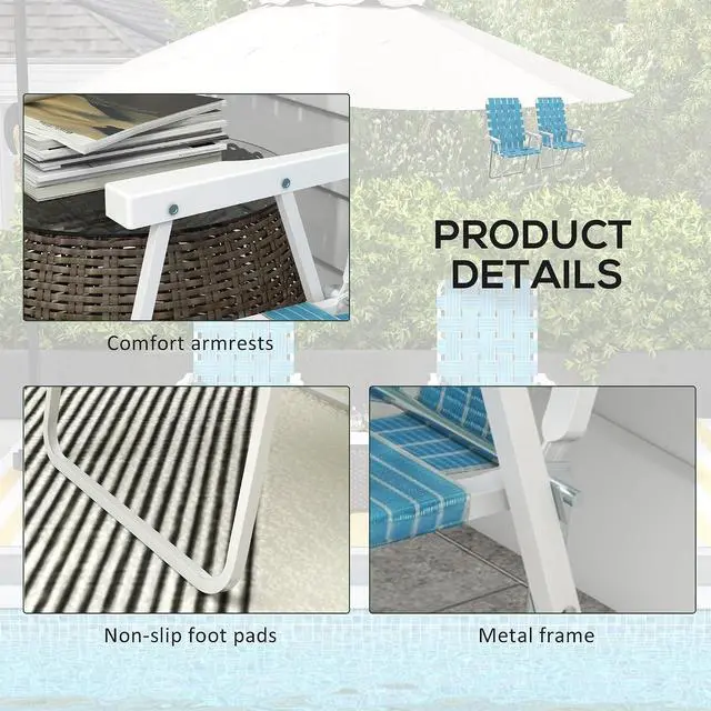 Alt view image 6 of 7 - Set of 2 Patio Folding Chairs Classic Outdoor Camping Chairs Blue | Portable, for Lawn, Garden, Pool, Beach, Backyard
